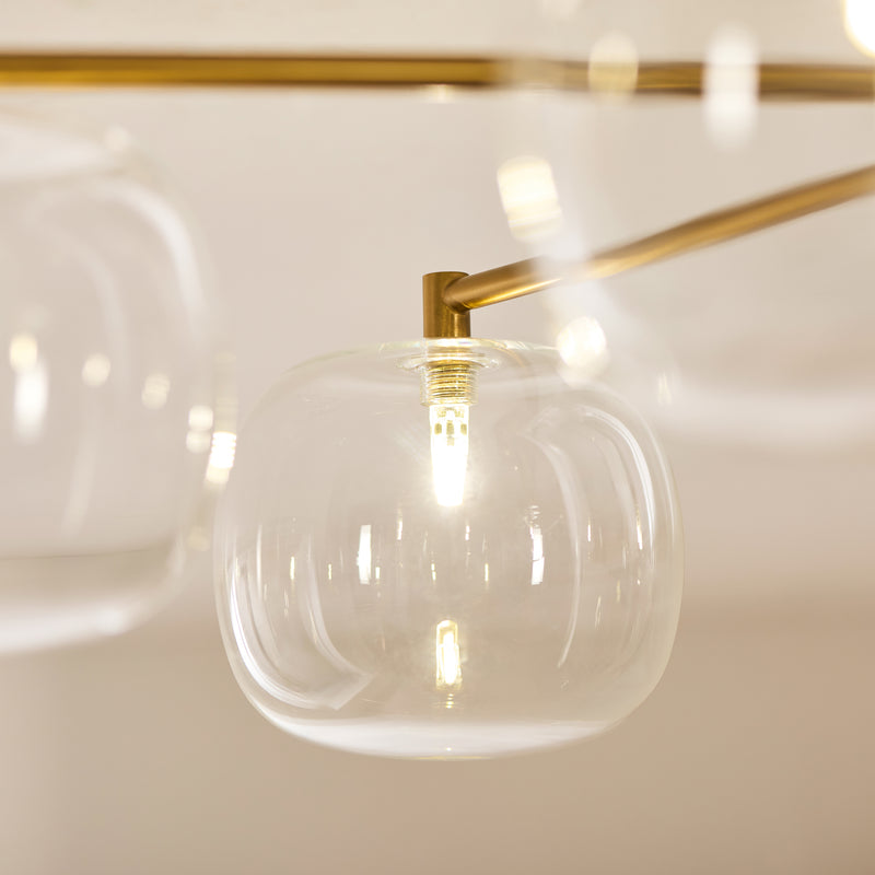 Detail of the brushed aged brass finish on the Oslo 6 Light Semi Flush Ceiling Light