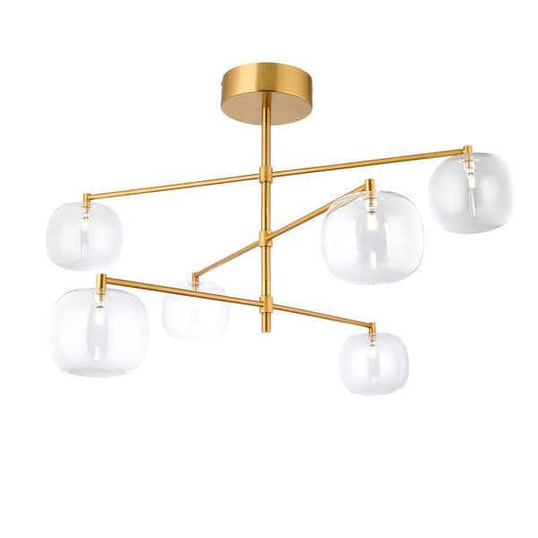 Endon Oslo 6 Light Linear Pendant in brushed aged brass with clear glass