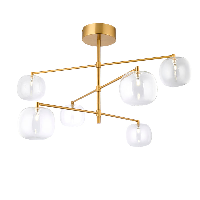 Endon Oslo 6 Light Linear Pendant in brushed aged brass with clear glass