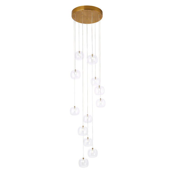 Endon Oslo 12 Light Cascade Pendant in brushed aged brass with clear glass