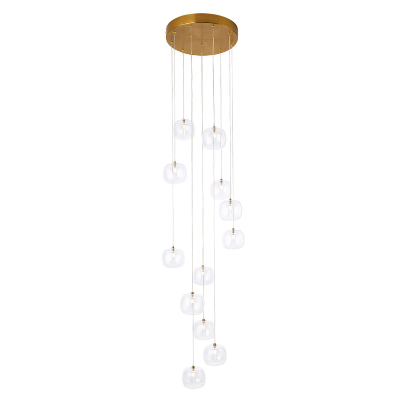 Endon Oslo 12 Light Cascade Pendant in brushed aged brass with clear glass