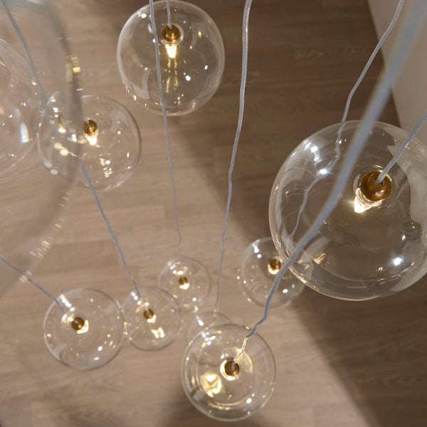 Close-up of the clear glass on the Oslo 12 Light Cascade Pendant