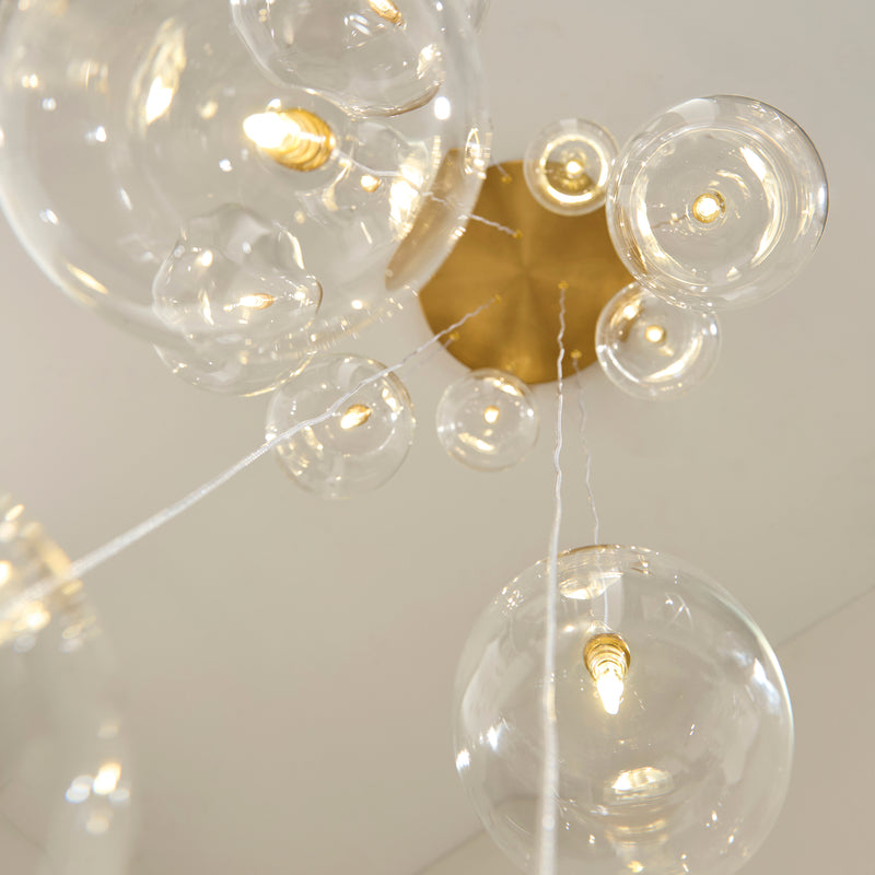 Detail of the brushed aged brass finish on the Oslo 12 Light Cascade Pendant