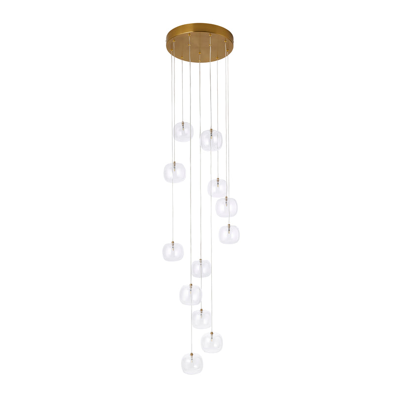 Oslo 12 Light Cascade Pendant – alternative view in brushed aged brass