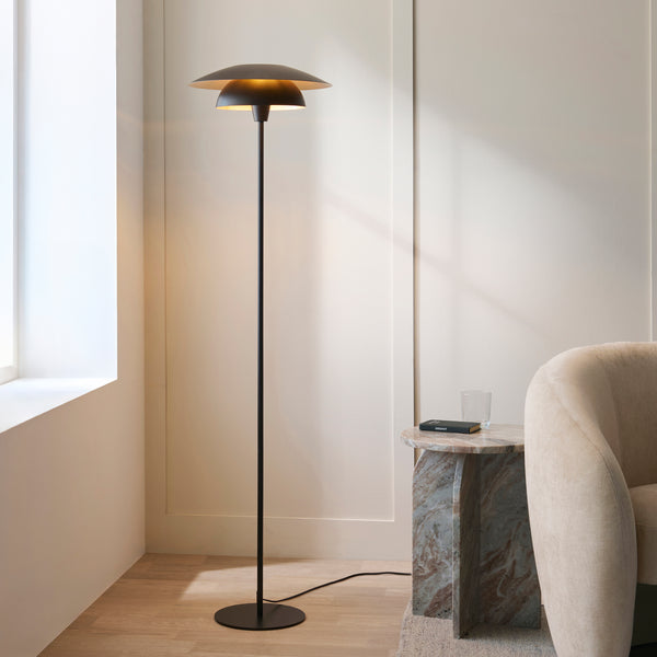 Endon Lyon Floor Lamp in matt black in a styled living room