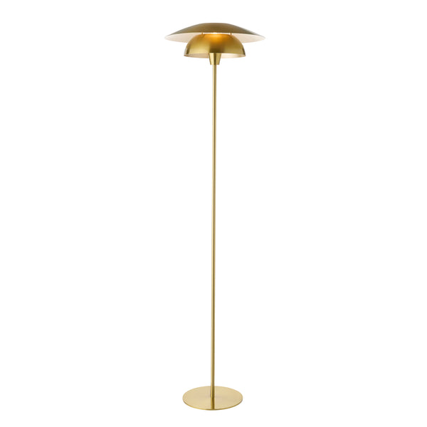Endon Lyon Floor Lamp in satin brass on a white background