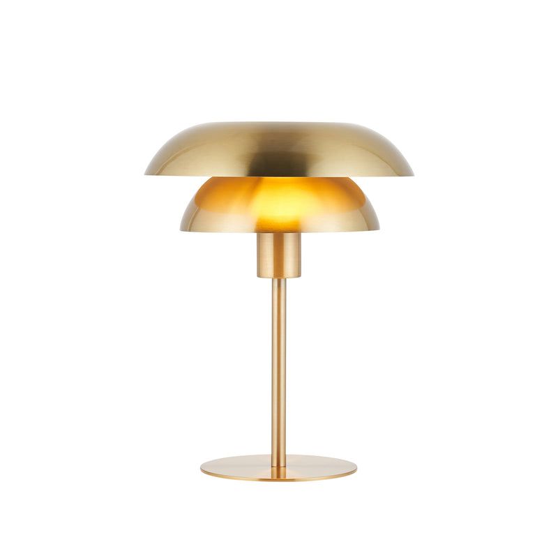 Endon Lyon Table Lamp in satin brass on a white background