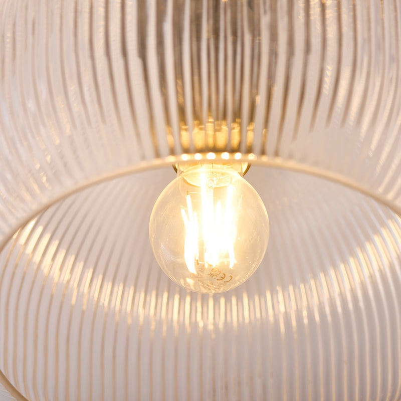 Harborne Flush Ceiling Light detail showing the clear ribbed glass and fittings