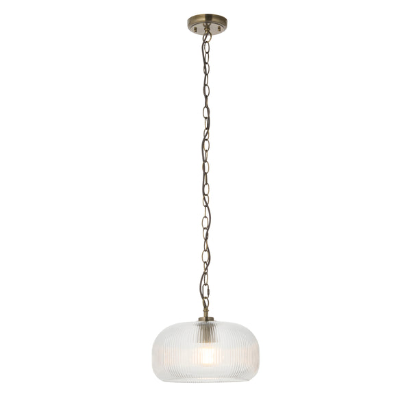 Endon Harborne Pendant in antique brass with clear ribbed glass
