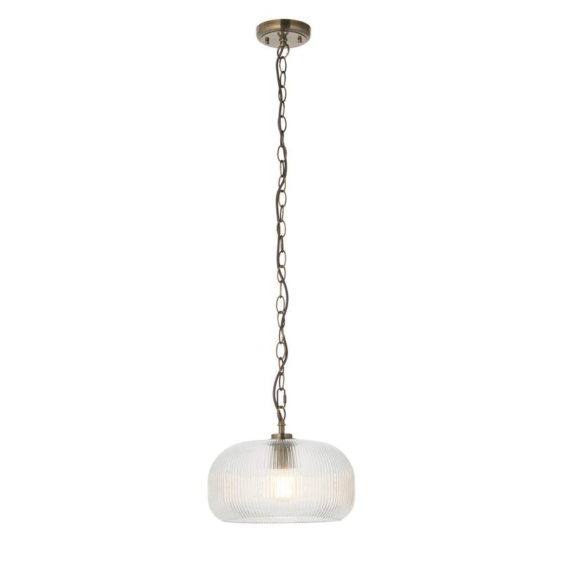 Endon Harborne Pendant in antique brass with clear ribbed glass