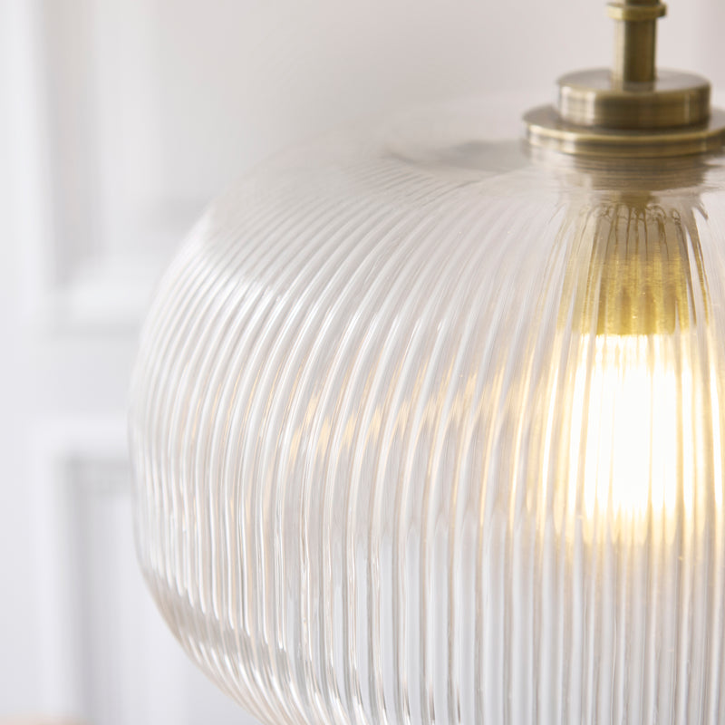 Detail of the antique brass finish on the Harborne Pendant