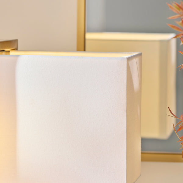 Detail of the brushed aged brass finish on the Seattle Table Lamp