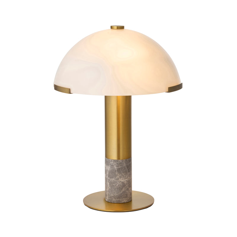 Endon Hansel Table Lamp in warm brass and grey marble on a white background