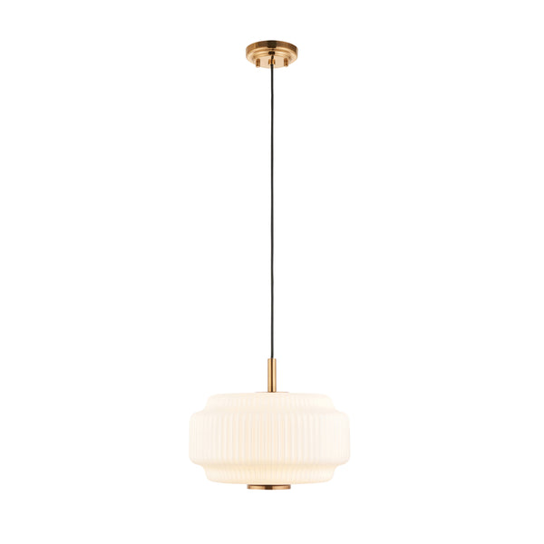 Endon Evora Large Pendant in brushed aged brass with opal ribbed glass