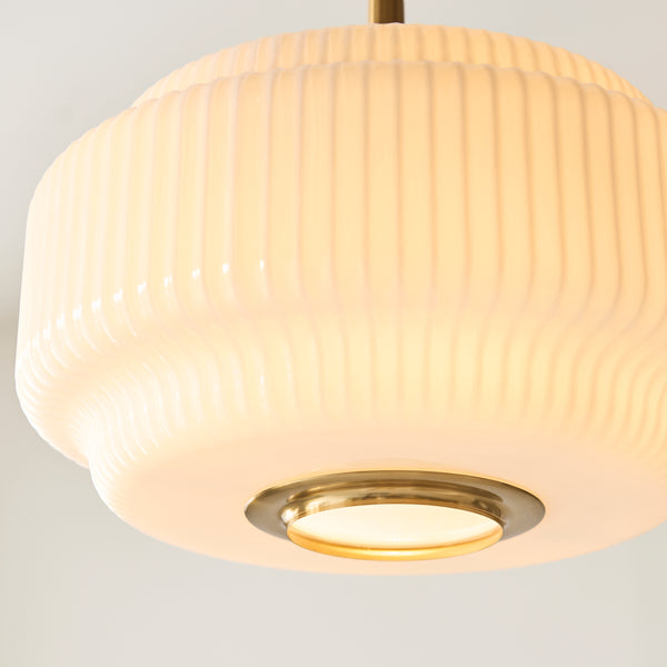 Close-up of the opal ribbed glass on the Evora Large Pendant