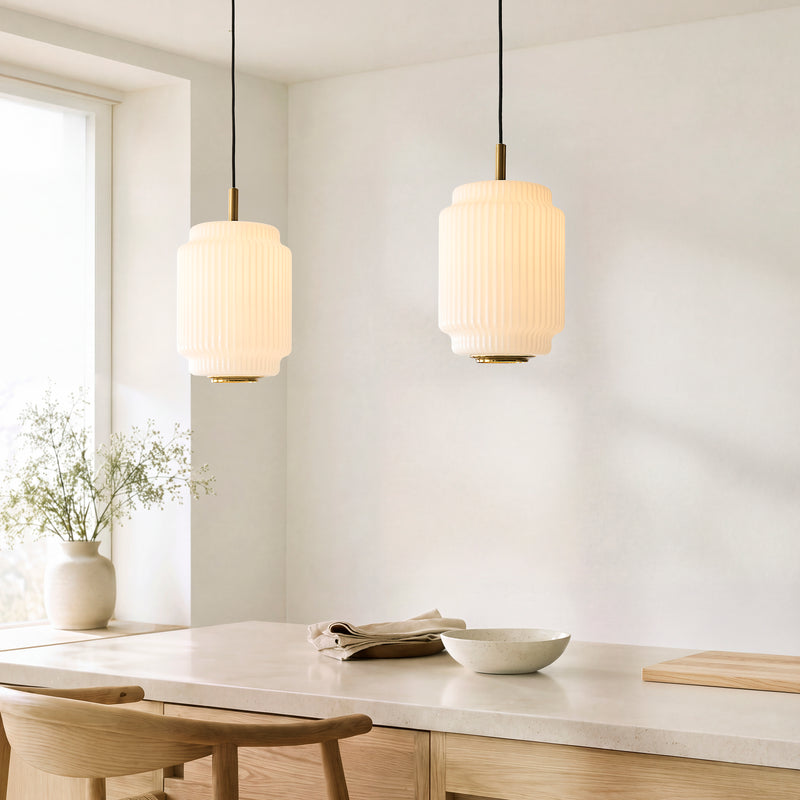Close-up of the Evora Small Pendant ceiling plate and fittings