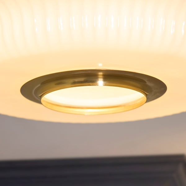 Close-up of the opal ribbed glass on the Evora Flush Ceiling Light
