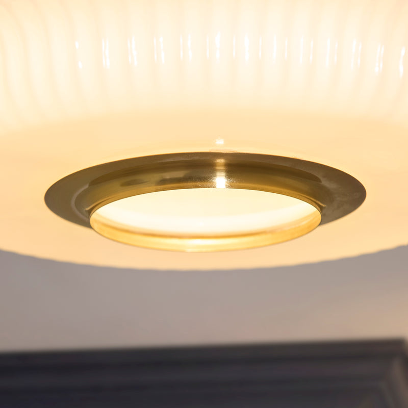 Close-up of the opal ribbed glass on the Evora Flush Ceiling Light