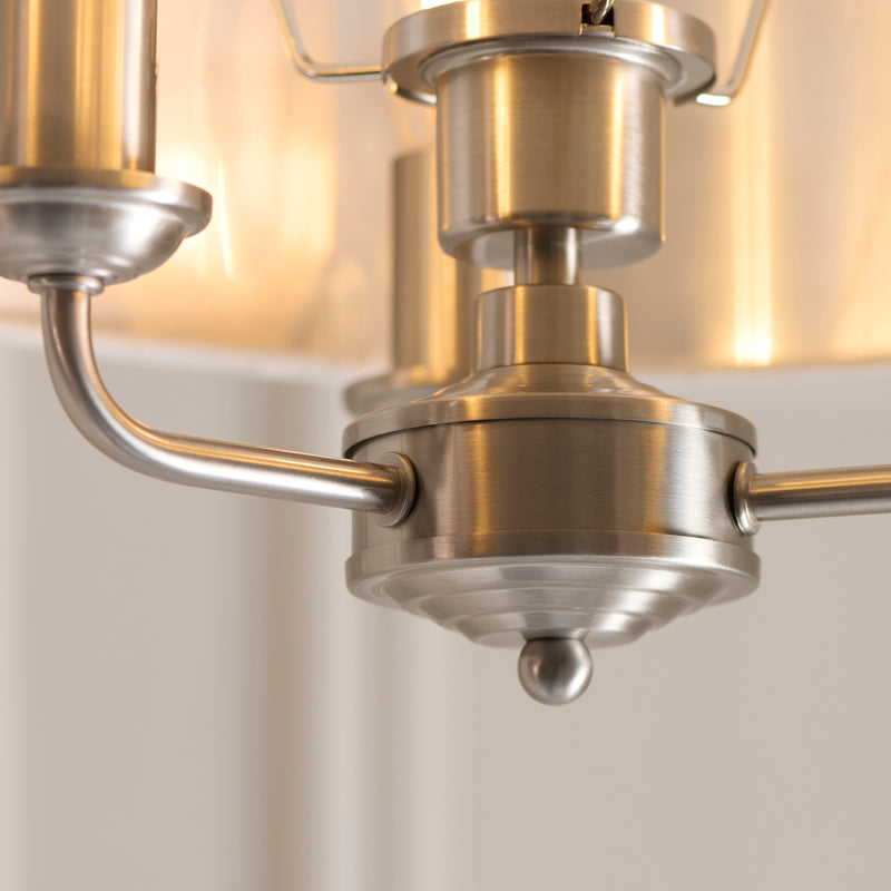 Close-up of the natural fabric on the Highclere 3 Light Flush Ceiling Light