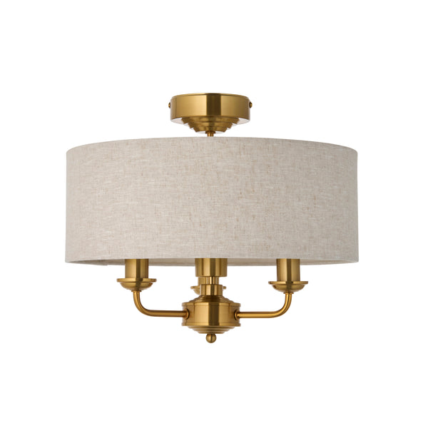 Close-up of the Highclere 3 Light Flush Ceiling Light ceiling plate and fittings
