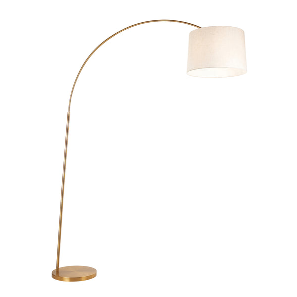 Endon Carlson XL Arc Floor Lamp in warm brass on a white background