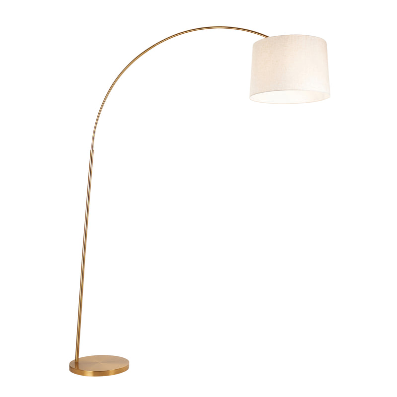 Endon Carlson XL Arc Floor Lamp in warm brass on a white background