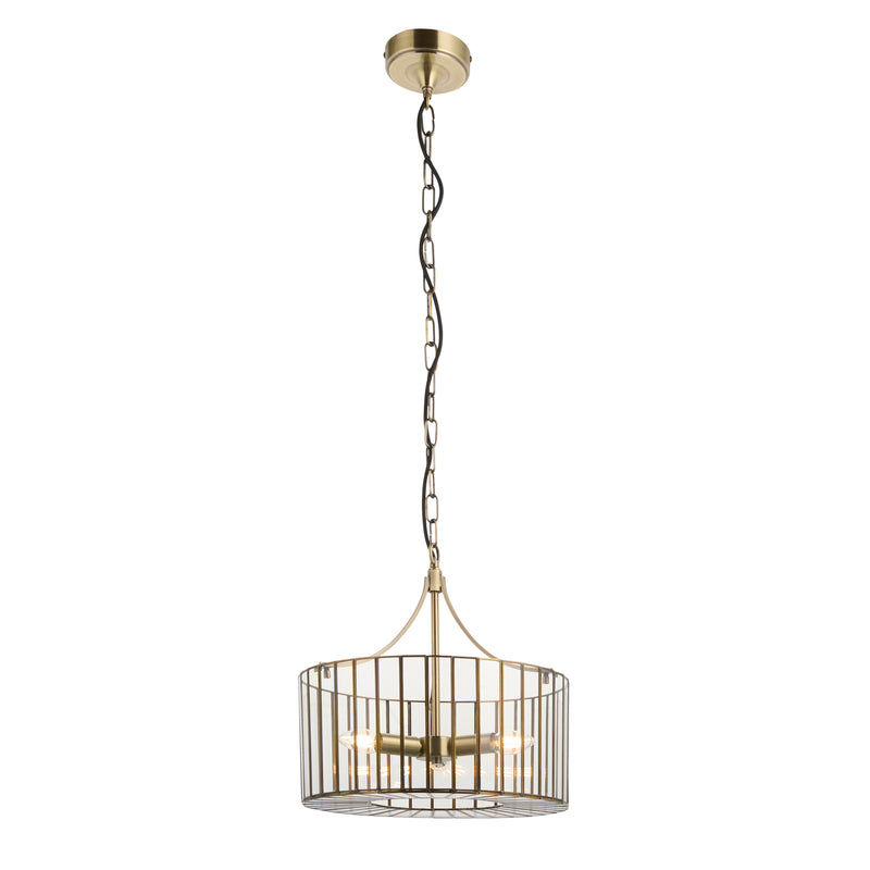 Endon Antalya 3 Light Pendant in antique solid brass with clear glass