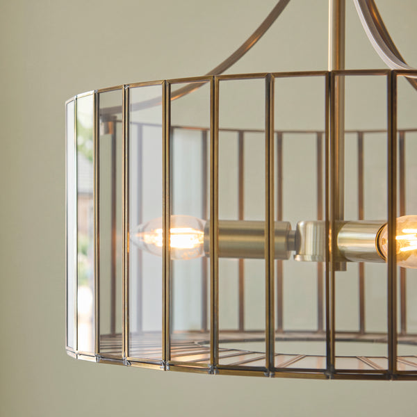 Antalya 3 Light Pendant detail showing the clear glass and fittings