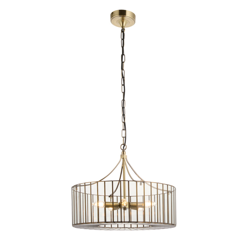 Endon Antalya 5 Light Pendant in antique solid brass with clear glass