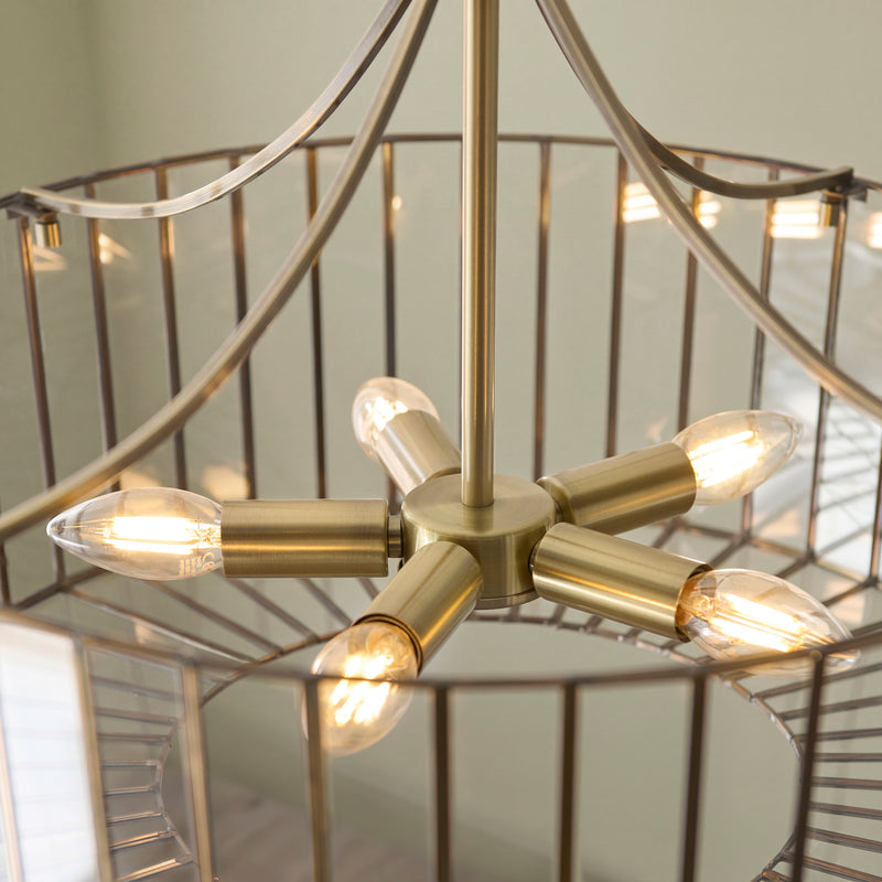 Detail of the antique solid brass finish on the Antalya 5 Light Pendant