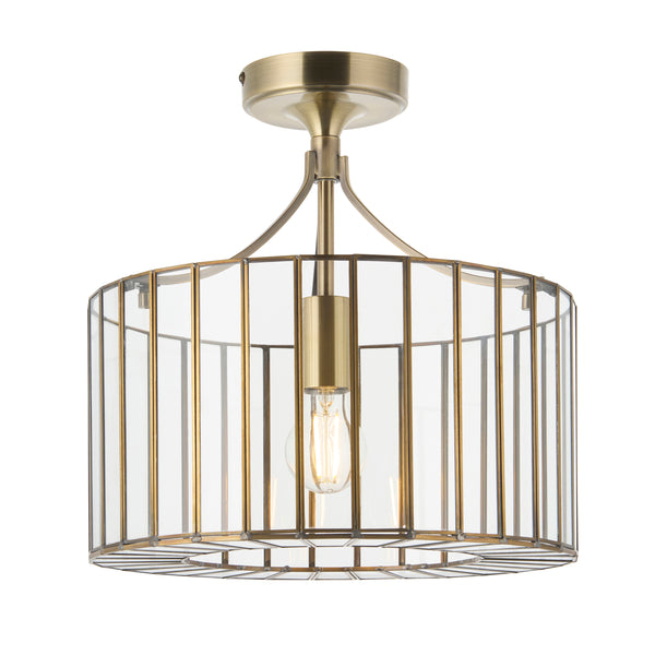 Endon Antalya Flush Ceiling Light in antique solid brass with clear glass