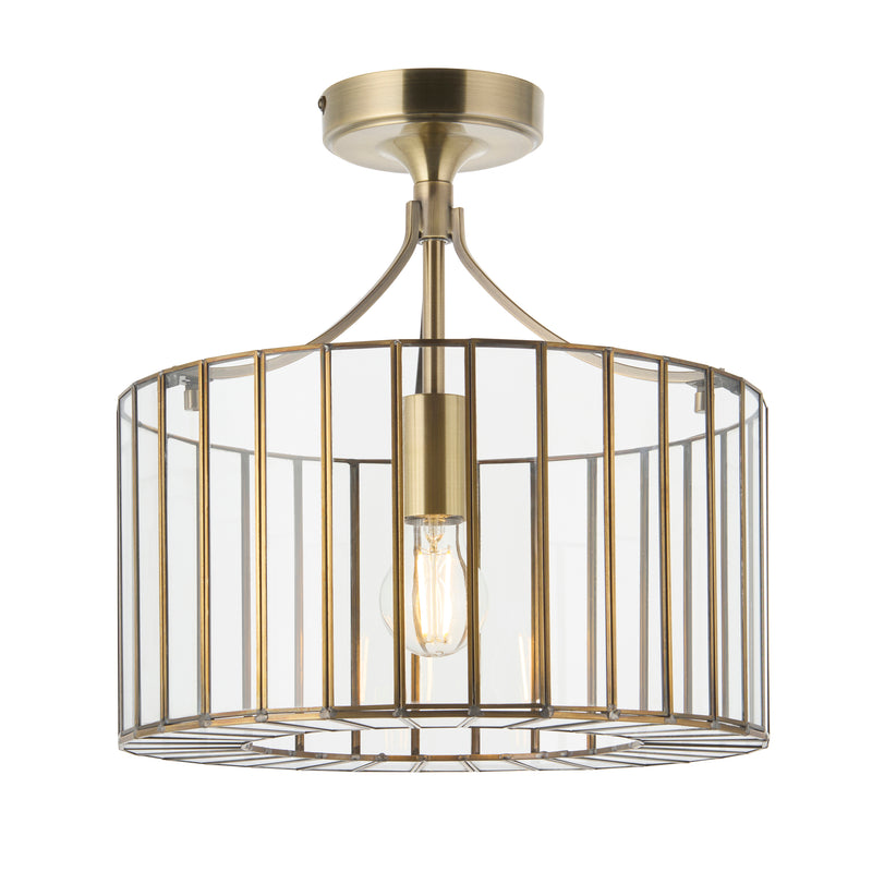 Endon Antalya Flush Ceiling Light in antique solid brass with clear glass