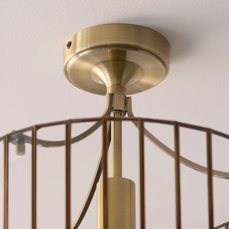 Detail of the antique solid brass finish on the Antalya Flush Ceiling Light