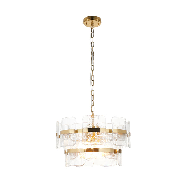 Ancara 3 Light Clear Glass Pendant – alternative view in brushed aged brass