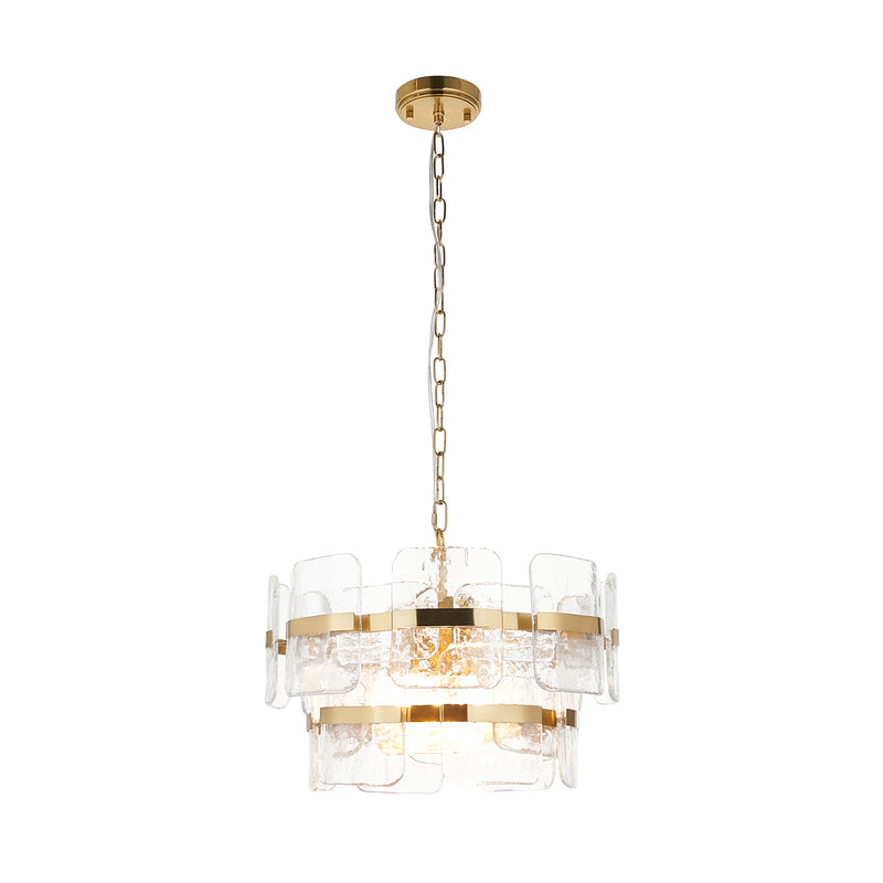 Ancara 3 Light Clear Glass Pendant – alternative view in brushed aged brass