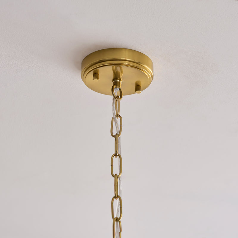 Ancara 6 Light Pendant detail showing the champagne handmade textured glass and fittings