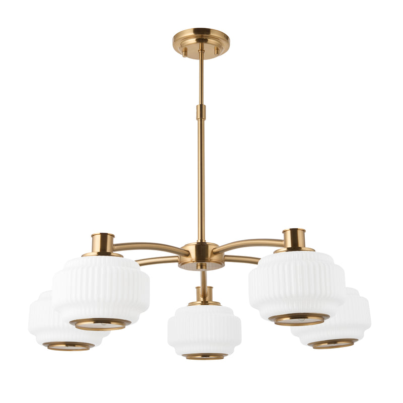 Evora 5 Light Pendant – alternative view in brushed aged brass