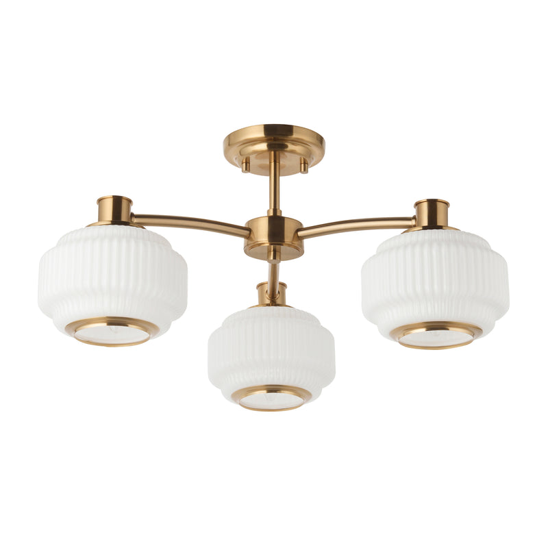 Close-up of the Evora 3 Light Semi Flush Ceiling Light ceiling plate and fittings