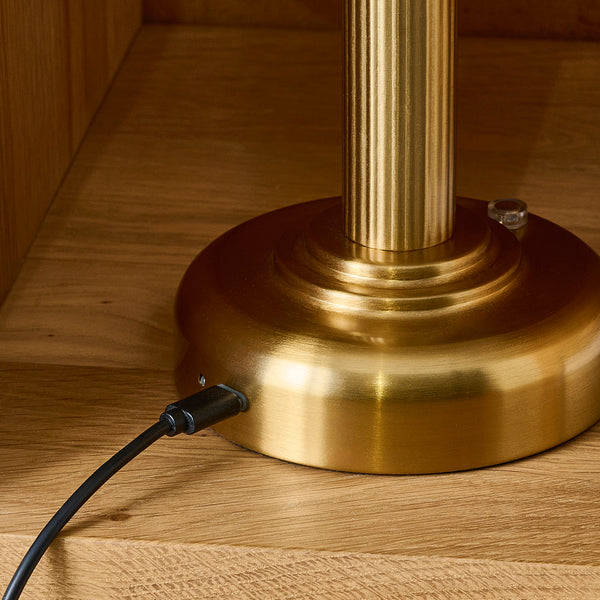 Detail of the warm brass finish on the Bridport Rechargeable Table Lamp