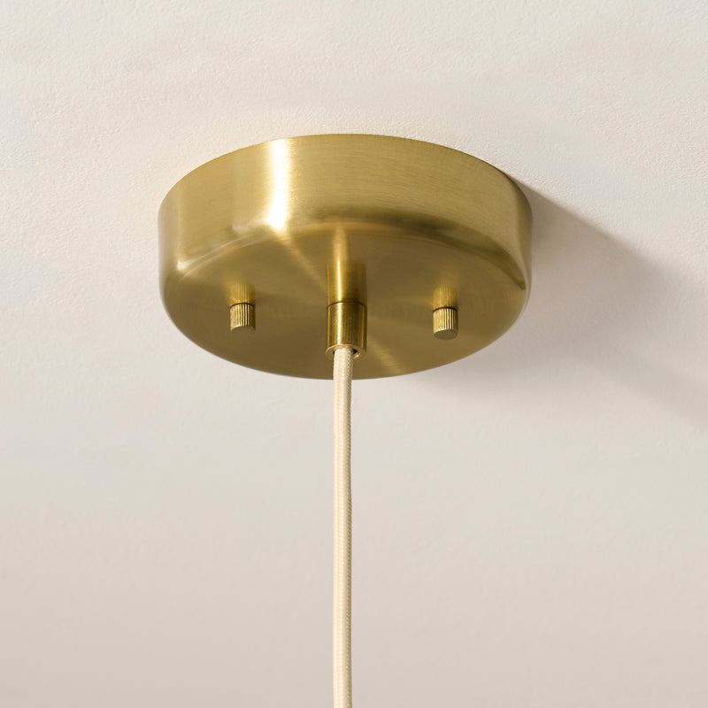 Isabella Grand Pendant detail showing the vintage white fabric and fittings