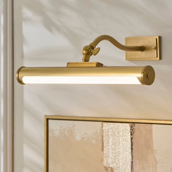 Detail of the warm brass finish on the Maris Rechargeable Picture Light