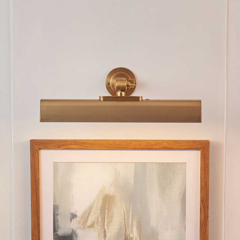 Dalyan Rechargeable Picture Light lit up in a styled living room