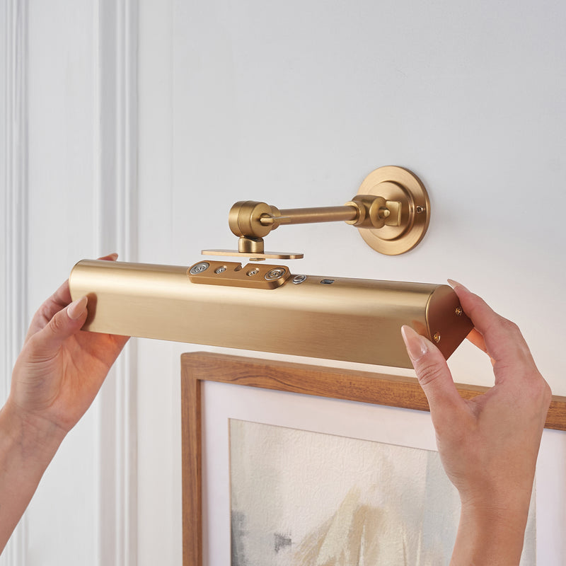 Detail of the warm brass finish on the Dalyan Rechargeable Picture Light