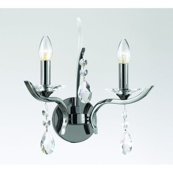 Impex Turin 2 Light Wall Light in Gunmetal with Crystal Droplets – A stylish and elegant wall light, perfect for modern and classic interiors. High-quality and durable design.