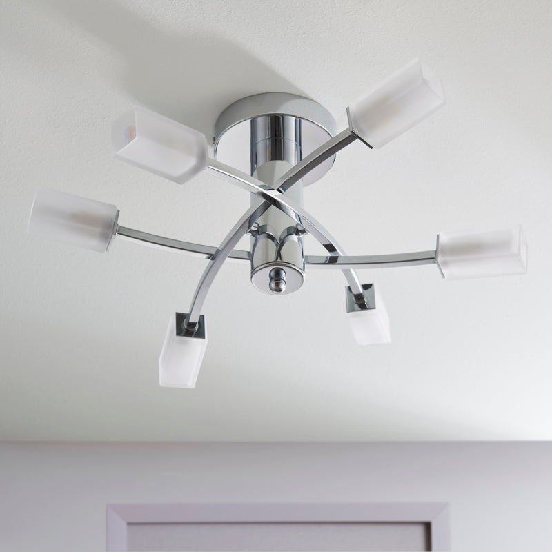 Havana 6 Light Semi Flush Ceiling Light detail showing the frosted glass and fittings