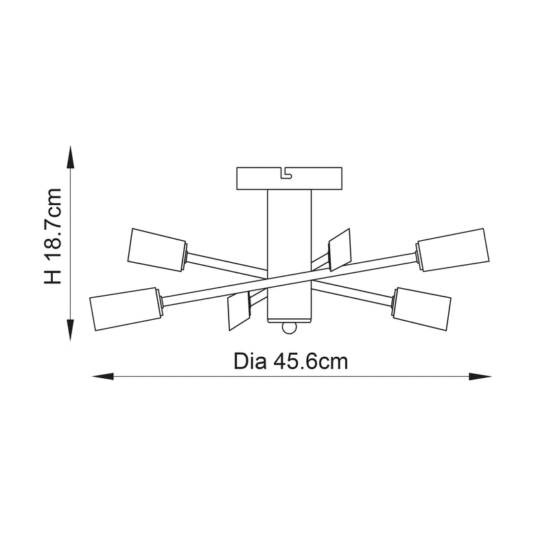 Havana 6 Light Semi Flush Ceiling Light dimension drawing showing width and depth