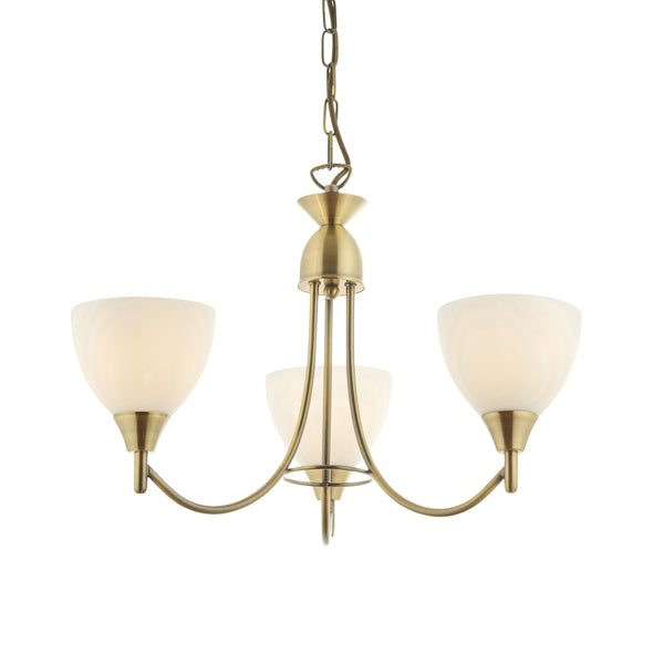 Endon Alton 3 Light Pendant in antique brass with opal glass