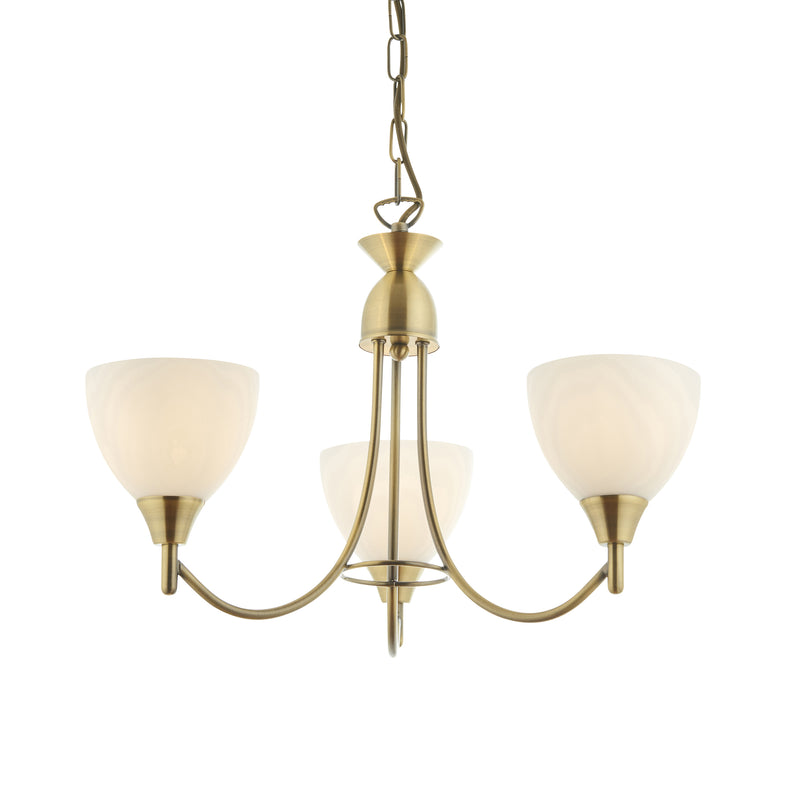 Endon Alton 3 Light Pendant in antique brass with opal glass