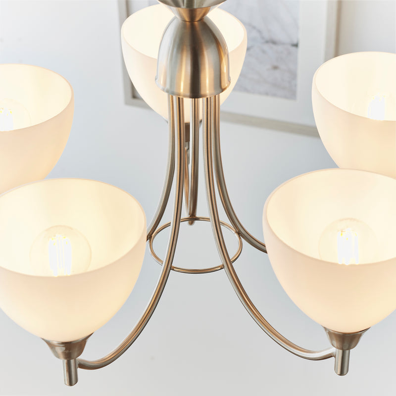 Close-up of the opal glass on the Alton 5 Light Pendant