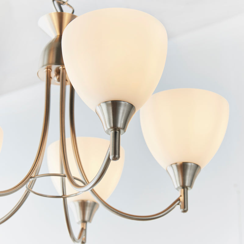 Detail of the satin chrome finish on the Alton 5 Light Pendant